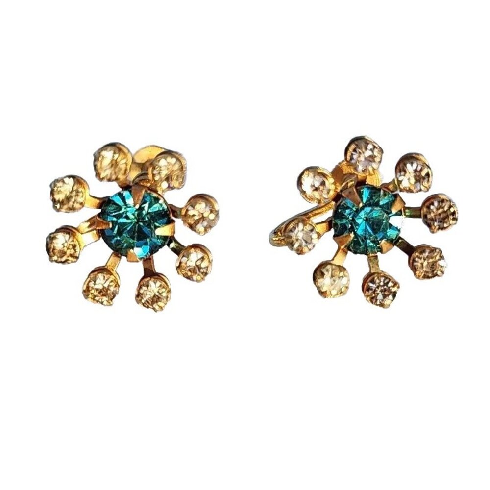 Vtg BUGBEE &NILES Signed B+N Goldtone Star Burst Rhinestone Screw-on Earrings